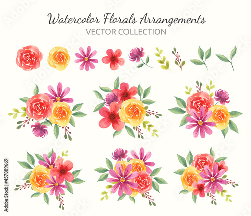 Spring watercolor floral arrangements collection 
