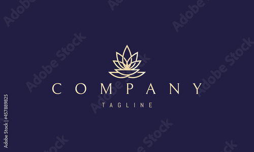 Vector golden logo with an abstract image of three plates and a pattern of leaves on top.