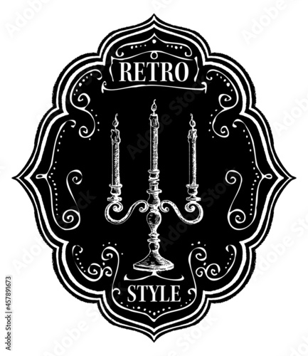 Retro style label, chalk emblem with candlestick