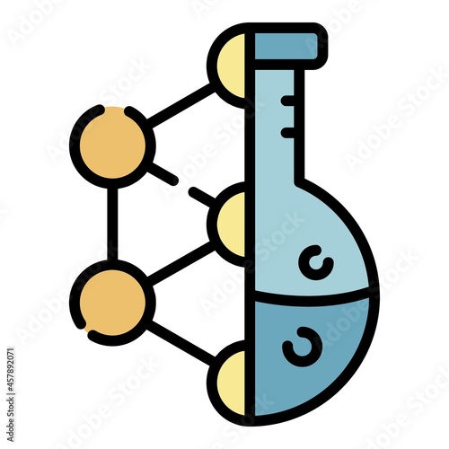 Molecular lattice and flask icon. Outline molecular lattice and flask vector icon color flat isolated
