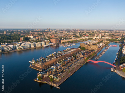 Photography Aerial view of Borneo island and residential disctrict in Amsterdam