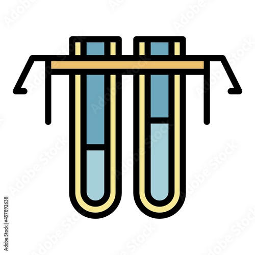 Test tubes in stand icon. Outline test tubes in stand vector icon color flat isolated