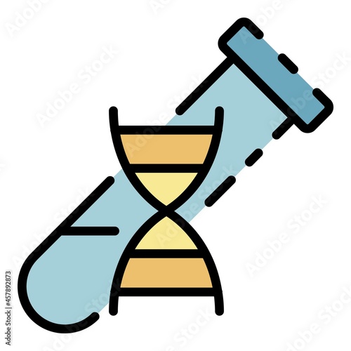 DNA and test tube icon. Outline DNA and test tube vector icon color flat isolated