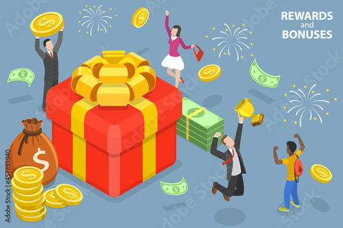 3D Isometric Flat Vector Conceptual Illustration of Rewards and Bonuses, Loyalty and Referral Marketing Program