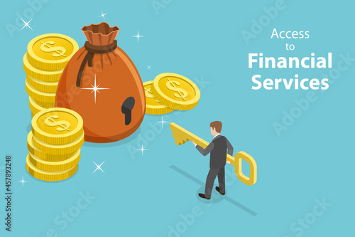 3D Isometric Flat Vector Conceptual Illustration of Access To Financial Services, Digital Financial Services