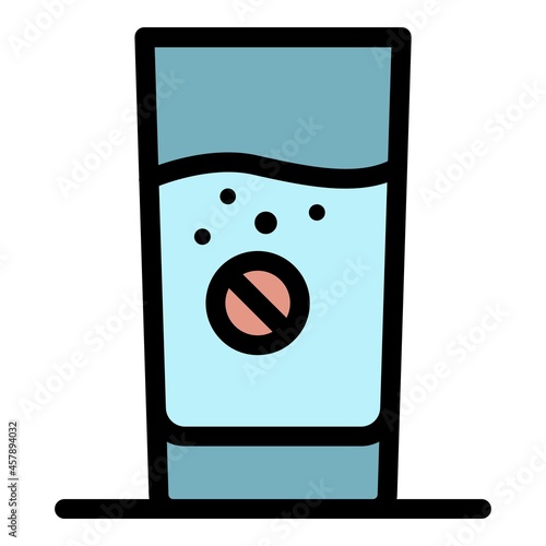 Aspirin in a glass of water icon. Outline aspirin in a glass of water vector icon color flat isolated