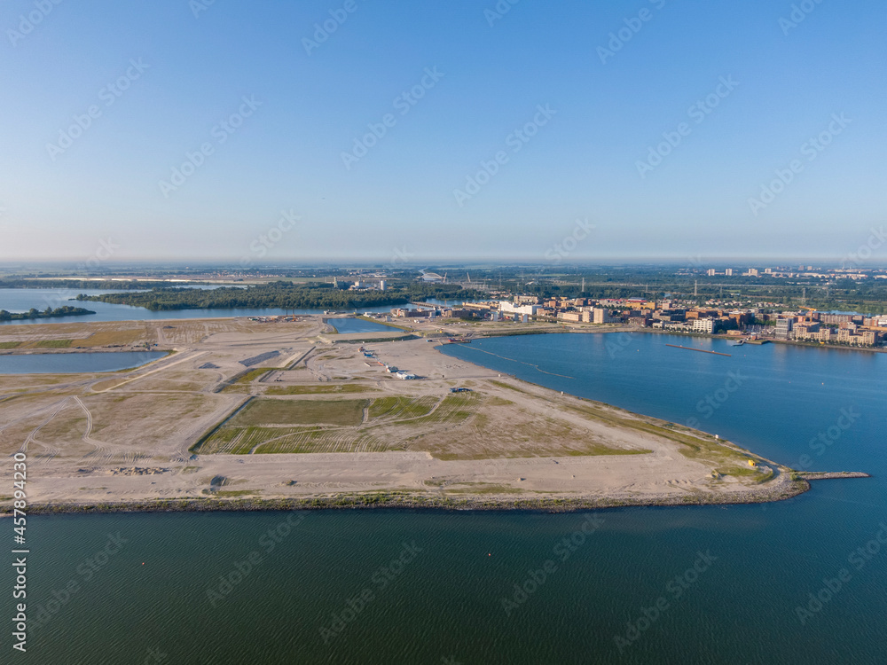 Aerial view of the new artificial islands near IJburg residential district in Amsterdam