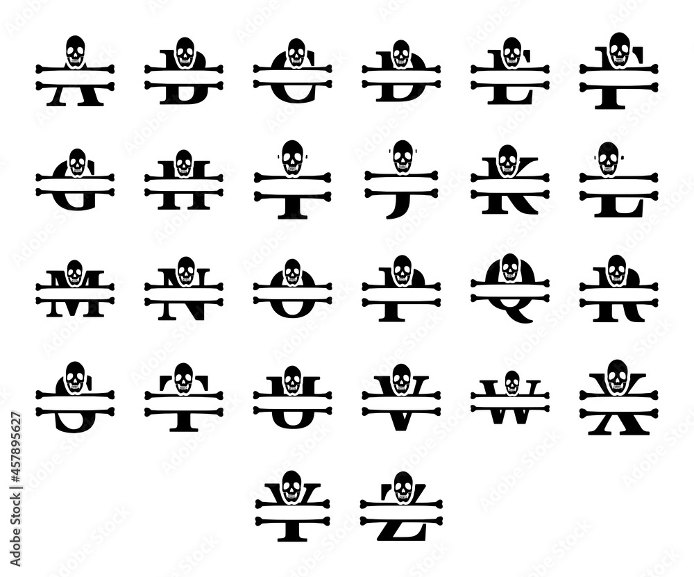 Letters and skull monogram set. Vector typography design. Letters and skull monogram set. Vector typography design.