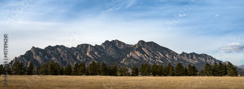 panorama of the flatirons in Boulder, Colorado