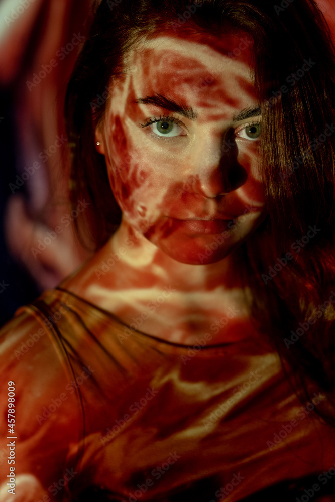 Abstract portrait. Vitiligo skin. Autoimmune disease. Dermatology problem. Double exposure art projection of woman in brown white color contrast pigmented face.