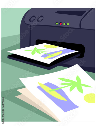 The office printer prints color posters. Vector image for prints, poster and illustrations.