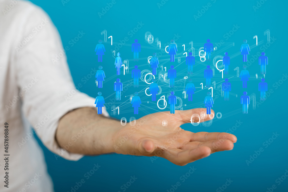 Businessman using data network with his fingers Businessman using data network with his fingers