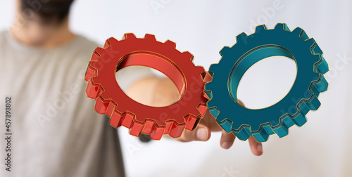 Man draws gears on virtual ...