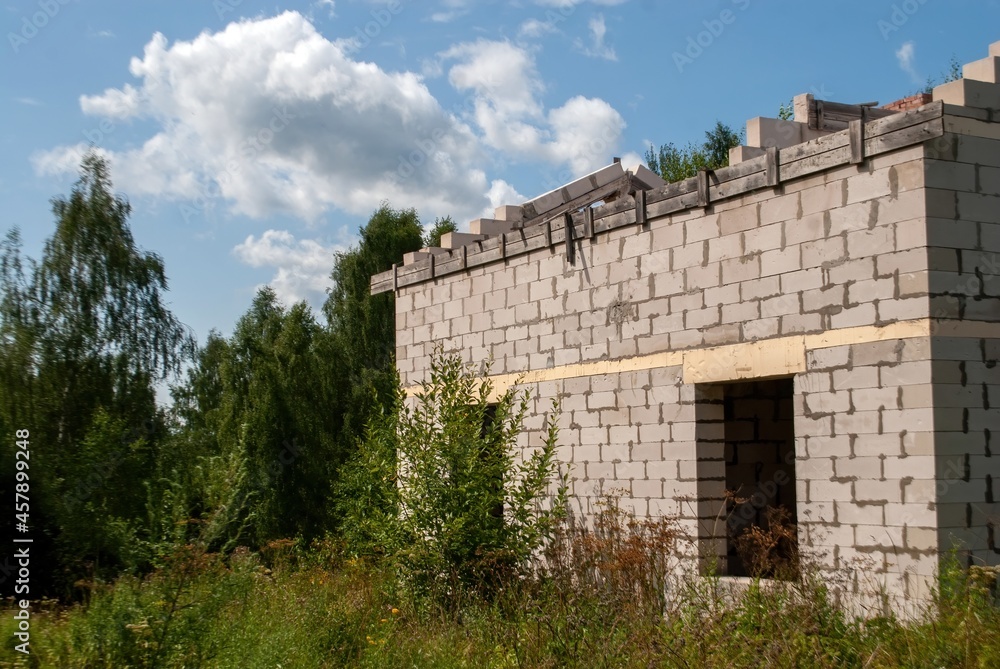unfinished brick house in the village unfinished brick house in the village