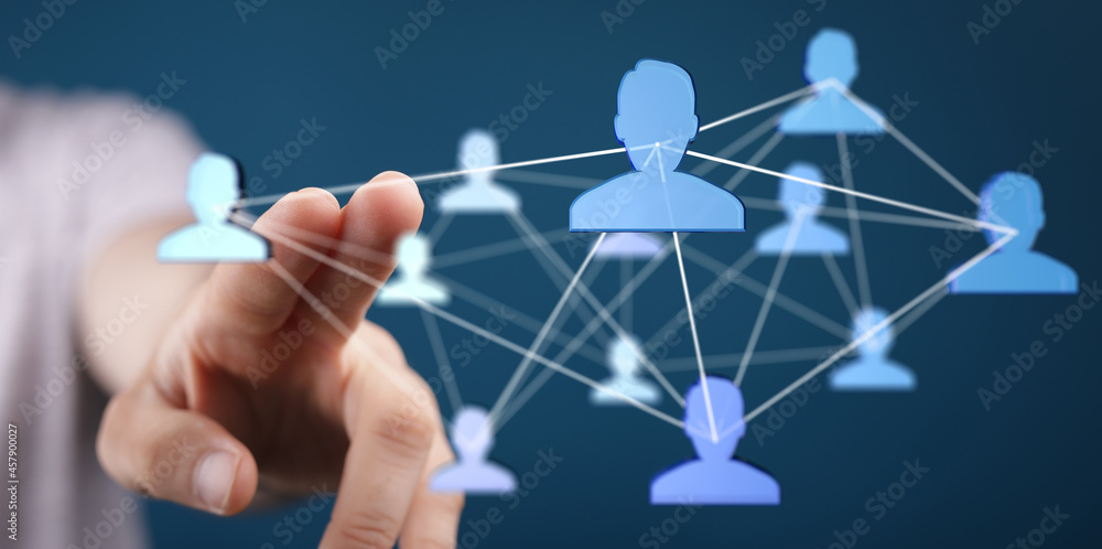 network holding in hand 3d connection data