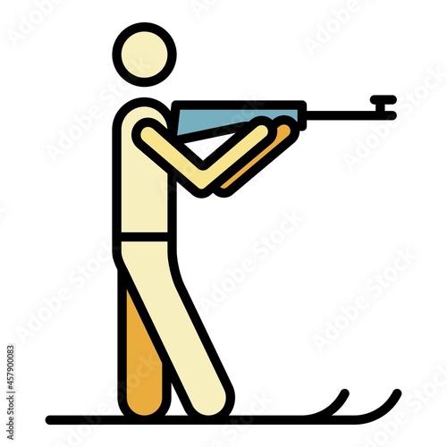 Biathlon shooter icon. Outline biathlon shooter vector icon color flat isolated