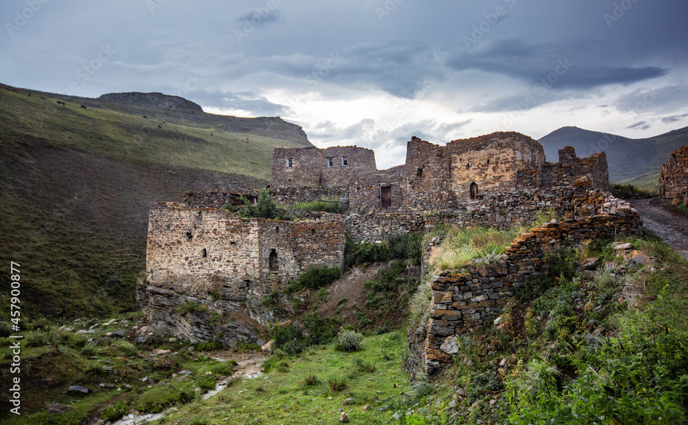 The village of Galiat is a medieval architectural complex of residential buildings and towers in the Caucasus Mountains