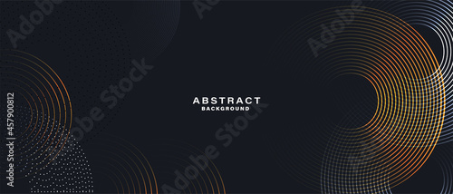 Abstract black background with white and gold circle lines. Digital future technology concept. vector illustration. 