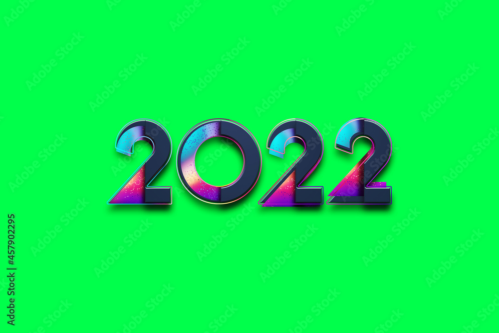 2022 Happy New Year. Colored numbers modern design on a green background, isolate. Design template for website, poster, New Year card. 3D illustration, 3D render. 2022 Happy New Year. Colored numbers modern design on a green background, isolate. Design template for website, poster, New Year card. 3D illustration, 3D render.