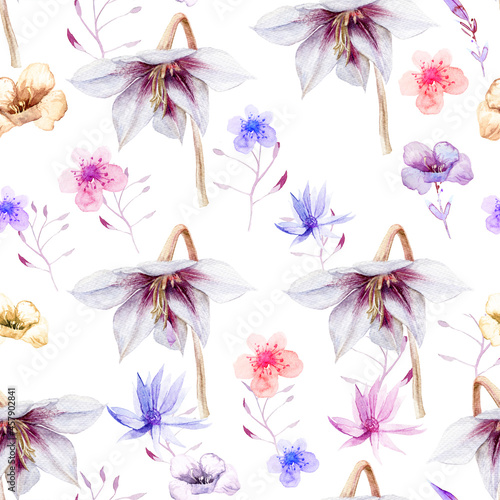 Seamless Pattern with Blooming Flowers