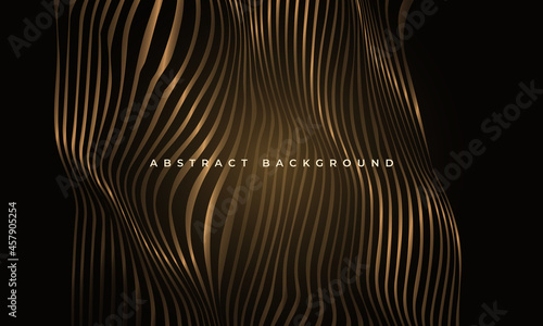 Abstract elegance luxury gold glowing wave lines on black background. Striped vertical wavy golden lines. Modern pattern corporate concept for banner, poster, presentation, cover, magazine, leaflet.