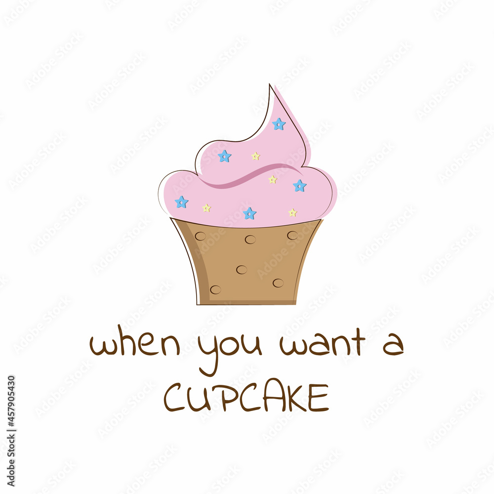 Cartoon cupcake isolated on white background, vector illustration.