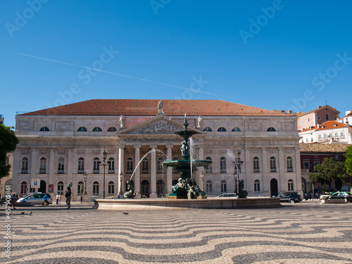 Rossio Square with fountain and Dona Maria National Theater, Lisbon