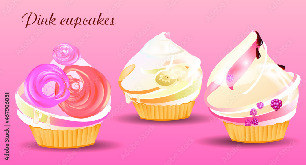 set of cupcakes with frosting set of cupcakes with frosting