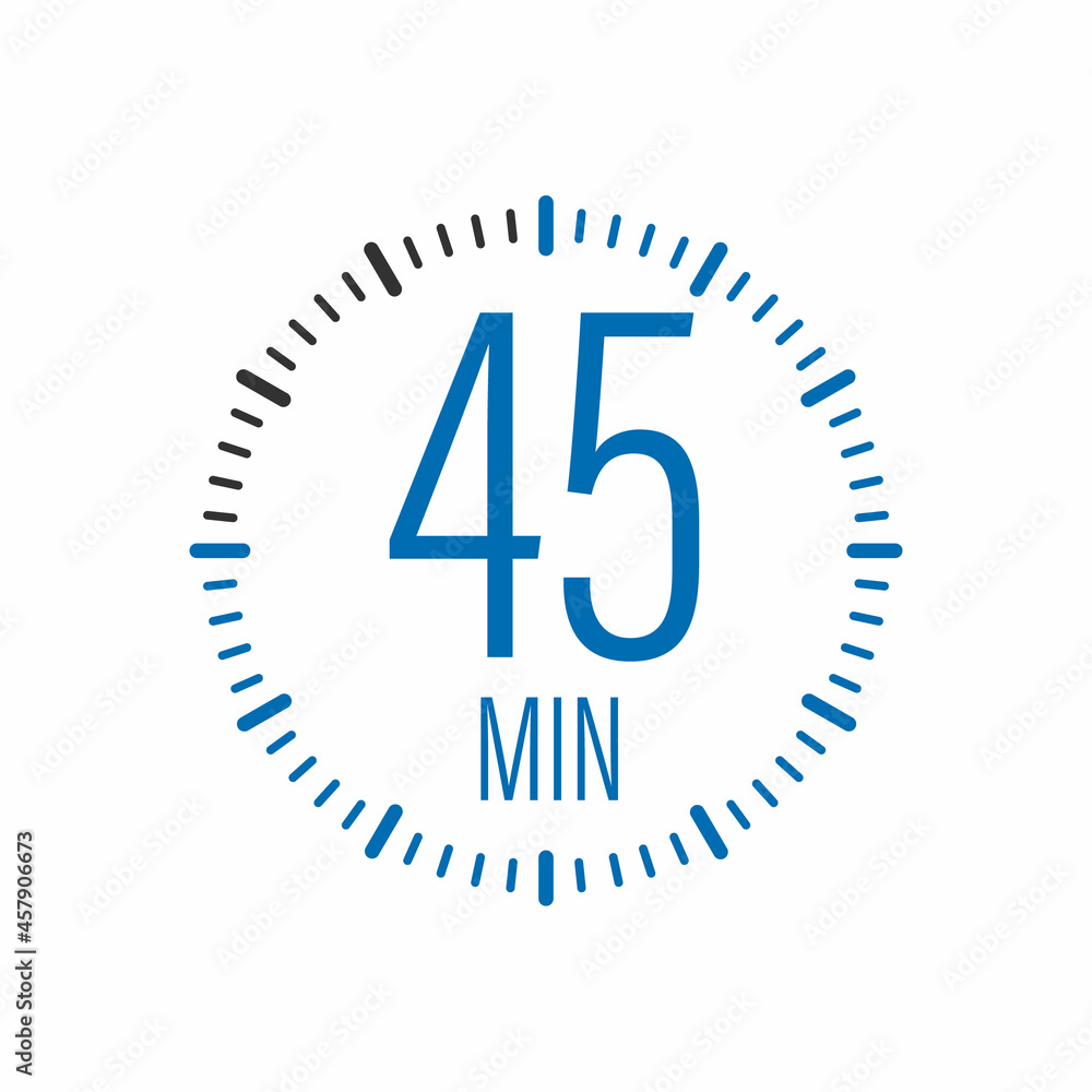 The 45 minutes, stopwatch vector icon. Stopwatch icon in flat style, timer on on color background. Vector illustration. The 45 minutes, stopwatch vector icon. Stopwatch icon in flat style, timer on on color background. Vector illustration.