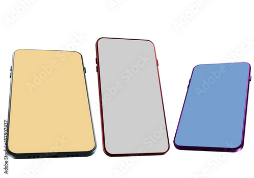 Three smartphones with blan...