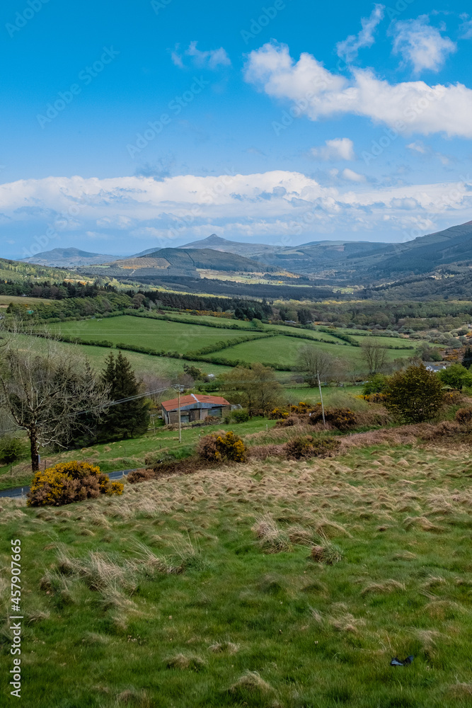 Wicklow mountains landscape, field and mountain views in Ireland