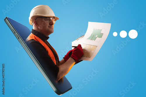 Builder with a building pla...