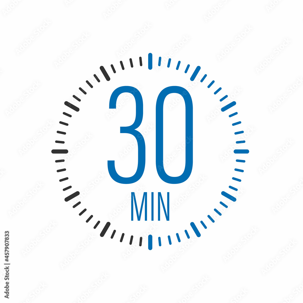 The 30 minutes, stopwatch vector icon. Stopwatch icon in flat style, timer on on color background. Vector illustration. The 30 minutes, stopwatch vector icon. Stopwatch icon in flat style, timer on on color background. Vector illustration.