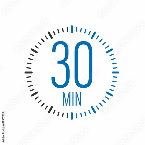 The 30 minutes, stopwatch vector icon. Stopwatch icon in flat style, timer on on color background. Vector illustration.