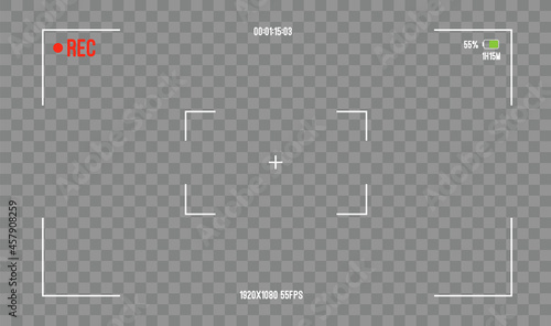 Camera view viewing images on transparent background. Visual screen focusing. Video recording screen on a transparent background. Vector illustration