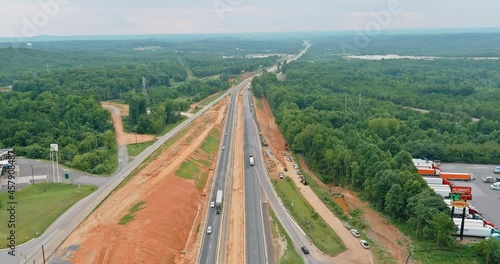 05 AUGUSR 21 Blacksburg South Carolina USA: Panoramic view of construction renewing a under renovation road highway interchange in South Carolina USA photo