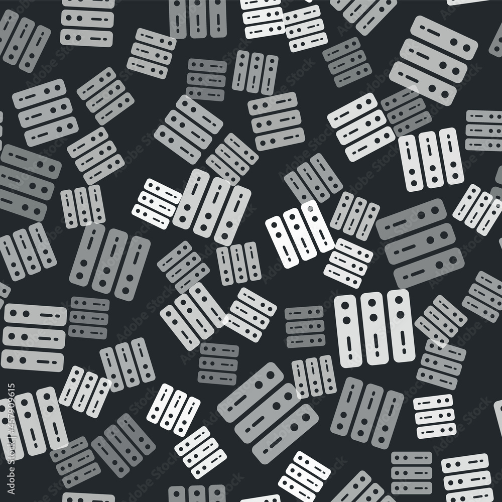 Grey Server, Data, Web Hosting icon isolated seamless pattern on black background. Vector Grey Server, Data, Web Hosting icon isolated seamless pattern on black background. Vector