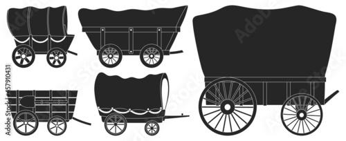 Wild west wagon vector black set icon.Vector illustration set western of old carriage on white background .Isolated black icon wild west wagon.