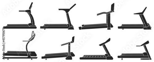 Treadmill vector black set icon. Vector illustration runner equipment on white background. Isolated black set icon treadmill.