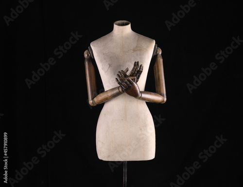 Photography antique mannequin on black background