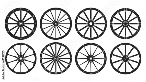 Wheel of west wild isolated black set icon. Vector black set icon wooden cartwheel. Vector illustration wheel of west wild on white background. photo