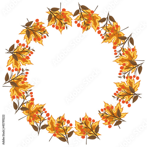 colorful vector round autumn frame with leaves and berries