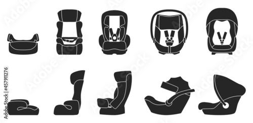 Baby car seat vector black set icon. Vector illustration safety chair on white background. Isolated black set icon baby car seat. photo