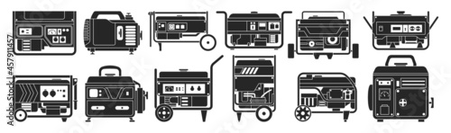Petrol generator isolated black set icon. Vector illustration alternator on white background. Vector black set icon petrol generator.