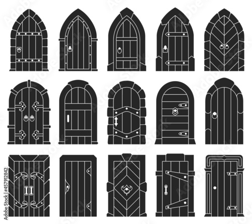 Medieval door vector black set icon. Vector illustration castle doors on white background. Isolated black set icon medieval door.