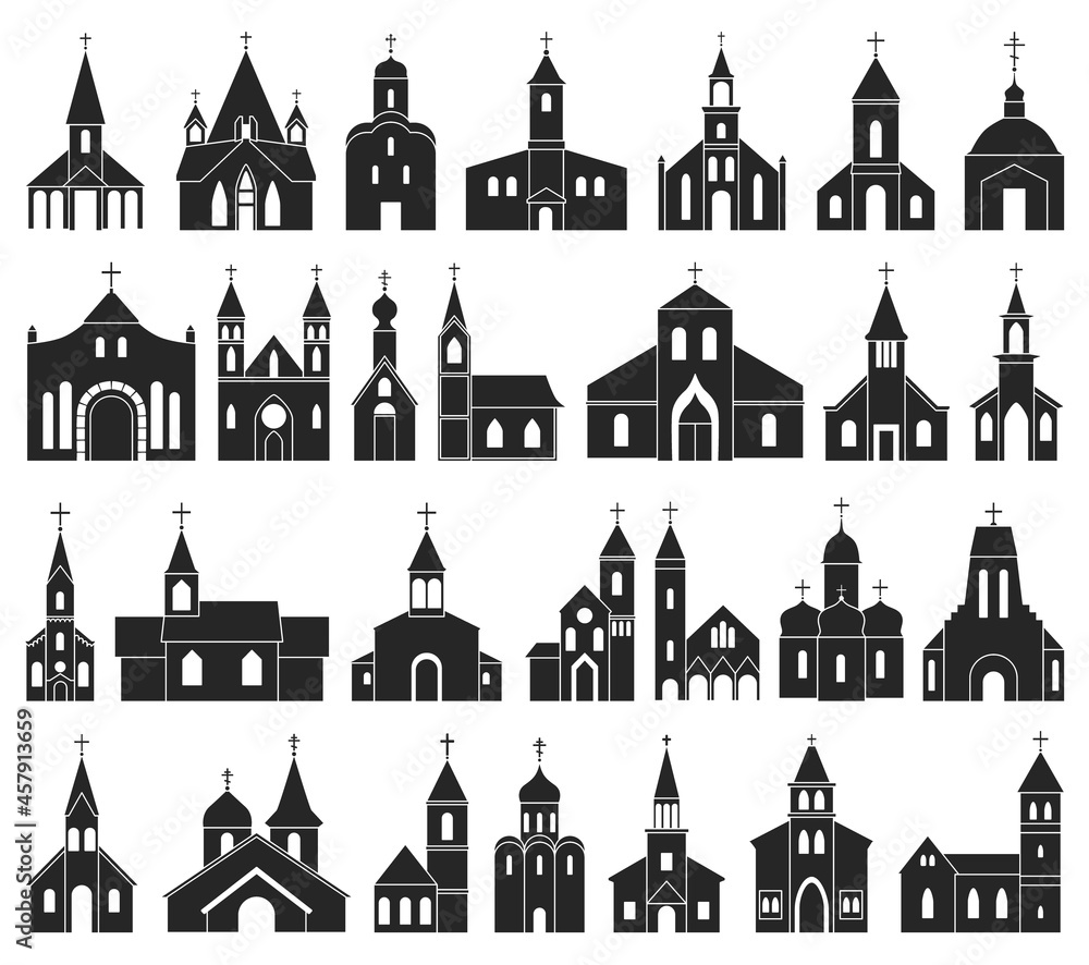 Church vector black set icon. Vector illustration religion building on white background. Isolated black set icon church.