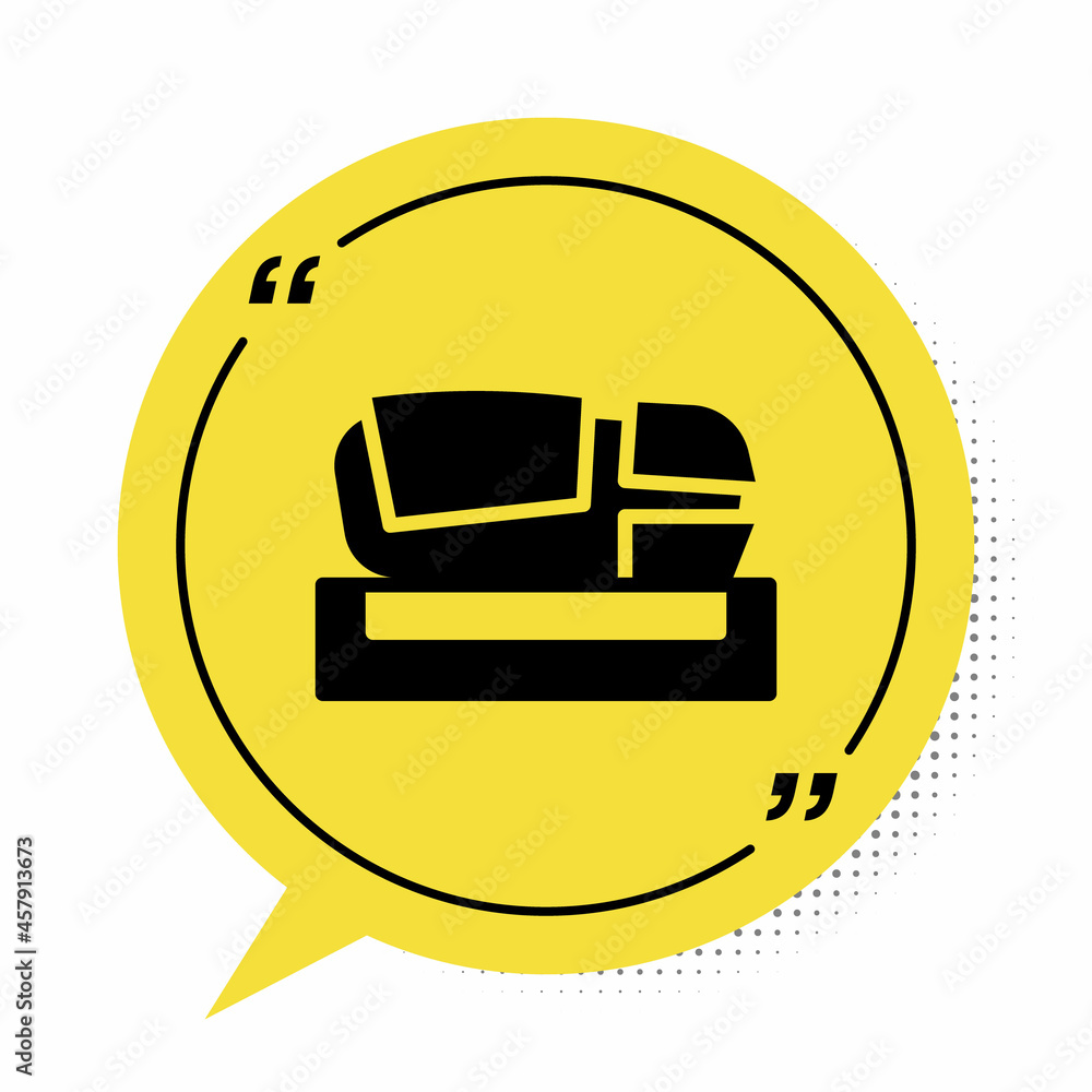 Black Stadium Mestalla icon isolated on white background. Football stadium in Valencia, Spain. Yellow speech bubble symbol. Vector Black Stadium Mestalla icon isolated on white background. Football stadium in Valencia, Spain. Yellow speech bubble symbol. Vector