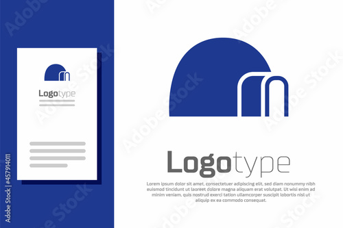 Blue Igloo ice house icon isolated on white background. Snow home, Eskimo dome-shaped hut winter shelter, made of blocks. Logo design template element. Vector