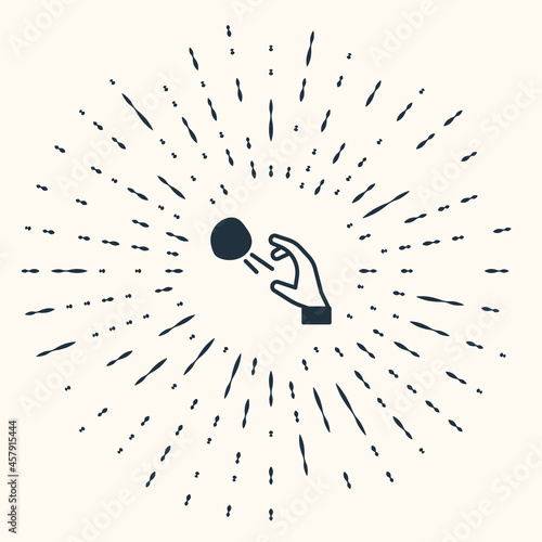 Grey Hooligan shooting small stones icon isolated on beige background. Demonstrator. Abstract circle random dots. Vector