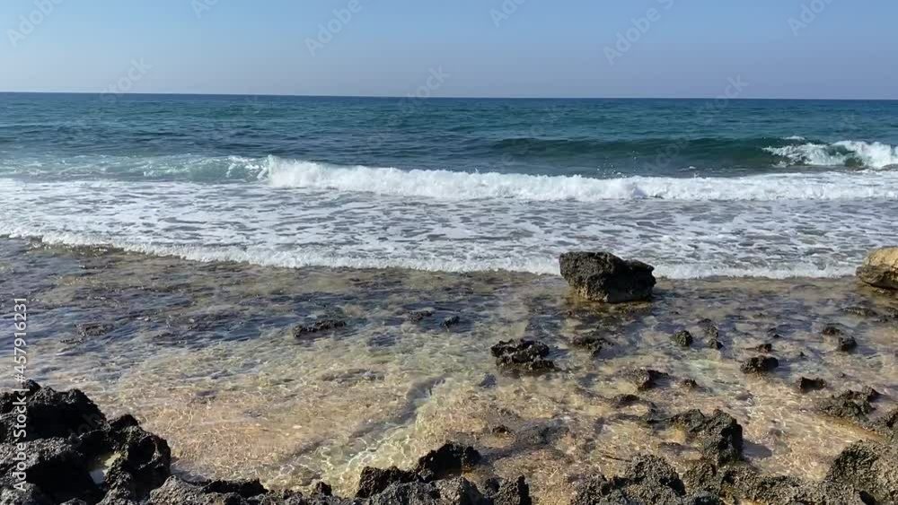 Coast of the Mediterranean Sea in Cyprus. Sea waves Coast of the Mediterranean Sea in Cyprus. Sea waves